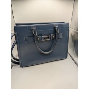 Chic Navy Blue Structured Handbag Gold Buckle Top Handle Crossbody